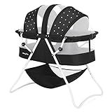 Dream On Me Karley Bassinet, Award Winner Lightweight Travel Baby Bassinet, Foldable Bedside Sleeper, Adjustable Double Canopy, Spacious Design, Soft Fabric, Storage Basket – Black and White
