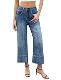 Allimy Wide Leg Jeans Woman High Waisted Bootcut Flare Straight Leg Cropped Ankle Capri Pants Stretchy Baggy Mom Petite Jeans for Women Trendy 2026 Classic Denim Blue US 8