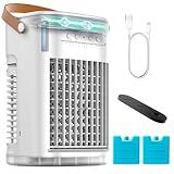 Portable Air Conditioners w/Remote, 5400mAh Built-in Battery, Mini Air Conditioner, 1.2L Water Tank & Ice Box, Auto-off Timer, Evaporative Air Cooler With 3Speeds, Desktop Fan For HomeOutdoors