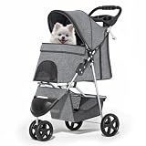 MoNiBloom Pet Stroller for Small/Medium Dogs and Cats up to 33 lbs, Gray