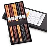 MFJUNS 5 Pairs Japanese Minimalist Reusable Chopsticks, 8.8 Inch Non-Slip Natural Wood Set - Ideal for Sushi, Noodles, Rice | Chopsticks Gift Set for Asian Cuisine Lovers