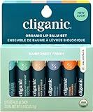 Cliganic Organic Lip Balm Set (6 Flavors) - 100% Natural Hydrating, Moisturizing for Dry Cracked Lips, Stocking Stuffer Gift for Men & Women