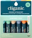 Cliganic Organic Lip Balm Set (6 Flavors) - 100% Natural Hydrating, Moisturizing for Dry Cracked Lips, Stocking Stuffer Gift for Men & Women