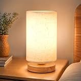 Small Bedside Night Table Lamp for Bedroom, Minimalist Nightstand Lamp with Round Fabric Linen Shade, Study Reading Desk Lamp for Kids Room, Living Room, College Dorm, Home, Office