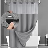 YellyHommy No Hook Shower Curtain with Snap in Liner Set Less Time Grey Waffle Shower Curtain for Bathroom 75" L x 72" W Gray