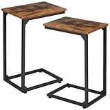 AMHANCIBLE C Shaped Side Table, End Tables Living Room Set of 2, Slide Under Couch Table for Sofa, TV Trays for Bedroom, Small Space, Rustic Brown HET02CBR