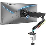 MOUNTUP RGB Single Monitor Arm Fits 32 27 24 22 inch, Holds 4.4-22lbs Screens, Monitor Stand for Desk with RGB Lights, 19 Modes, Computer Monitors Desk Mount, VESA Mount with Clamp & Grommet Bases