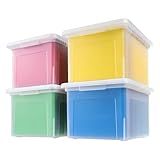 IRIS USA File Box, Plastic File Organizer with Lids for Letter/Legal File, Portable Document Box For Moving, Storage Bin with Durable and Secure Lid, Stackable Nestable BPA-Free, Clear 35 Qt. 4 Pack