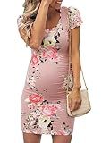 MUSIDORA Maternity Dress, Maternity Summer Dress Pink for Baby Shower Photoshoot (Floral Pink XXL)