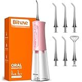 Bitvae Water Dental Flosser Teeth Picks, Cordless Portable Oral Irrigator, Powerful and Rechargeable Oral Irrigator, Brace Care, IPX7 Waterproof Water Dental Picks for Cleaning, Quartz Pink