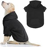 QDYU Dog Hoodie Sweater - Soft Solid Brushed Fleece Dog Clothes with Pocket (Black-Large)