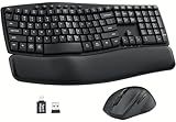 Ergonomic Wireless Keyboard and Mouse Combo, 30dB Quiet Full Size Keyboard Set with Wave Keys & Soft Palm Rest, Dual-System Switch for Windows/Mac, Ideal for Business Teams Home Office—Sablute