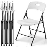 MAKE CHANGES Folding Chairs 6 Pack, Outdoor Folding Chairs for Outside Indoor, Portable 350 lbs Capacity Heavy Duty Plastic Metal Foldable Chairs Commercial Seating for Picnic, Party, Patio, White