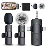 PQRQP 3 in 1 Professional Wireless Lavalier Microphone for iPhone/Android/Camera, Wireless Microphones, Mini Microphone, Crystal Clear Sound Quality for Recording, Live Streaming, Clips-Elegant Black