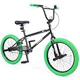 Goplus Freestyle BMX Bike, 20" Trick Bicycle w/ 360 Degree Steering, 4 Pegs, Adjustable Seat, U-Brake, High Carbon Steel Frame for Beginner Riders, Training Bike for Teens Adults (Green)