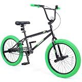 Goplus Freestyle BMX Bike, 20" Trick Bicycle w/ 360 Degree Steering, 4 Pegs, Adjustable Seat, U-Brake, High Carbon Steel Frame for Beginner Riders, Training Bike for Teens Adults (Green)