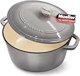 Mueller 6 Quart Enameled Cast Iron Dutch Oven, Heavy-Duty Casserole and Braiser Pan with Lid and Knob, Safe for All Cooktops