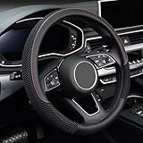 KAFEEK 15 inch Steering Wheel Cover, Cooling Ice Silk Mesh with Microfiber Leather, Ultra Breathable, Anti Slip Car Grip, Heat Resistant Summer Cool, Universal Fit, Black
