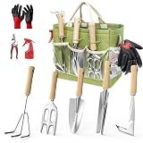 Garden Tools Set, 9-Piece Heavy Duty Gardening Tools with Clear Pocket Tote Bag, Stainless Steel Garden Hand Tools for Digging, Planting, Weeding and Pruning, Durable Gardening Kit