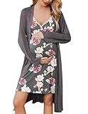 Ekouaer Maternity Nursing Gown and Robe Set Nursing 3 In 1 Labor Delivery Nightgowns for Hospital Breastfeeding Gowns Grey Flower Large
