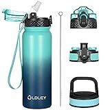 Oldley Insulated Water Bottle 20oz for Adults Kids Stainless Steel Water Bottles with Straw/Chug/Carabiner 3 Lids Fruit Strainer Double Wall Vacuum Wide Mouth BPA Free Leak-Proof for School Travel