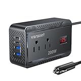 Vansoet 200W Car Power Inverter DC 12V to 110V AC Converter with [PD 30W & 15W] Fast Charging USB C/3.0A Dual USB Charging Ports, Car Outlet Adapter for Phone, Laptop on Road Trip (Black)