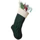 Nanou 18” Knitted Christmas Stockings, 1 Pack, Green Body & Ivory Cuff