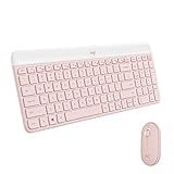 Logitech MK470 Slim Wireless Keyboard and Mouse Combo - Modern Compact Layout, Ultra Quiet, 2.4 GHz USB Receiver, Plug n' Play Connectivity, Compatible with Windows - Rose
