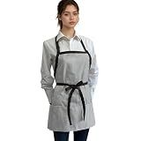 Corfully Kitchen Aprons for Women with Pockets, Adjustable Server Apron, Aprons for Cooking Men/Women(Brown Stripes)