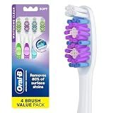 Oral-B 3D White Manual Toothbrush, 4-Pack, Stain Eraser, Soft Bristle Brushes, Adult Teeth Whitening, Daily Plaque Removal, Built-in Tongue Scraper Cheek Cleaner, Travel Size Toiletries