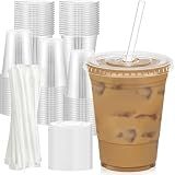Dealusy 100 Pack - 16 oz Clear Plastic Cups with Lids and Straws