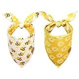 CROWNED BEAUTY Spring Dog Bandanas Reversible Large 2 Pack, Buzzing Sunshine Set, Yellow Plaid Adjustable Triangle Holiday Scarves for Medium Large Extra Large Dogs Pets DB112-L