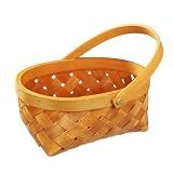 Handmade Rattan Storage Container Wooden Woven Storage Basket with Handle Houseware Storage Container Portable Flower Basket(Small)