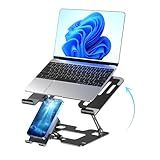 Ergonomic 2-in-1 Laptop Phone Stand for Desk, Adjustable Riser, Sturdy and Portable, Fits All Laptops and Phone (Black)
