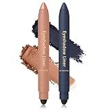 Eyeshadow Stick,Shadow Liner 2-in-1 Eyeliner & Eyeshadow,Perfect Color Duo-Shadow Liner 2-in-1 Eyeliner,Easy to Color, Effortless & Long-Lasting Makeup for Defined Eyes(Navy+Champagne)
