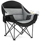 Oversized Camping Chairs for Adults - Heavy Duty Padded Outdoor Folding Lawn XL Camp Chair with Cup Holder Cooler Pockets for Outside Sports Beach Fishing Garden Portable Supports 500lbs, Black