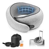 Purroch Travel Neck Pillow with 100% Pure Memory Foam, G-Shape, Includes Eye Mask & Ear Plugs, Ergonomic Design for Airplane, Car & Office, etc, Beige Gray
