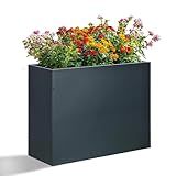 SUNNYPARK Large Metal Planter Box 32”x 12”x 24”, Rectangular Modern Grey Metal Planter Box Heavy Duty with Drainage Holes for Outdoor Garden Patio