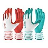 COOLJOB 2 Pairs Gardening Gloves for Women Ladies, Breathable Rubber Coated for Yard Garden, Outdoor Indoor Protective Work with Grip, Medium Size, Red & Green