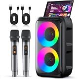Karaoke Machine for Adults Kids, Portable Bluetooth Speaker with 2 Wireless Microphones, TWS Mode & LED Light, 10H Battery PA System, Home Party Outdoor Camping Birthday (2 Mics)