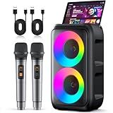 Karaoke Machine, Bluetooth Speaker with 2 Wireless Microphones Adults Kids