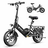 DYU Electric Bike for Adults Teens, Folding Electric Bicycle,Commuter City E-Bike with 350W Motor and 36V 7.5Ah Battery,3 Levels Assist, Dual Disc Brakes,14" Foldable ebike with Pedals
