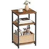VASAGLE BARNET Collection - Side Table, Small End Table for Living Room, Modern Tall Nightstand, Bedroom, Office, Bathroom, Steel Frame, Rustic Brown and Ink Black ULET273B01