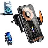 Fast Wireless Car Charger Wireless Charging Phone Mount for Car Magnetic Navigation Car Phone Holder Automatic Smart Sensor Clamping Rotating with Charger Station Fast Wireless Charger Max 120W(Black)