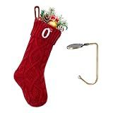 VRFASHION Christmas Stockings with Initials, Letter O Embroidered Xmas Stockings, 18" Large Monogram Knitted Xmas Stocking, Christmas Party Fireplace Family Hanging Stocking Decorations(1 Pack, Red)