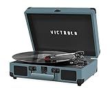 Victrola Journey Bluetooth Portable Suitcase Record Player – with Built-in Speakers, 3 Speed Vinyl Record Player, RCA Out, Headphone Jack (Smoky Blue)