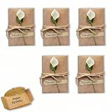 Geettcaifu Handmade Vintage Kraft Paper Greeting Cards Set of 5, 2.76x4.13 inch, with Envelopes,(Calla) Dried Flowers, Jute & Stickers, Blank Thank You Cards Birthday Party Invitations for Teacher