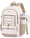 LOVEVOOK Laptop Backpack for Women & Girls, Large Capacity Everyday Backpack with Water Bottle Holder, Chic Versatile Backpack Purse, Lightweight Casual Daypack for Work, Travel, College, Beige-Khaki