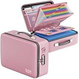 DocSafe Fireproof Document Box with Lock, Hard Case File Organizer with Accordion File Folder, Fireproof Water Resistant Safe Box Home Office Travel Storage for Important Documents Laptop Pink