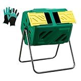 Werph Compost Bin, Outdoor Composter, Fast Assembly 43 Gallon Dual Chamber Outdoor Compost Tumbler, Heavy Duty Tumbling Rotating Composter for Patio, Garden,Yard, Green, Easy Setup, Gloves Included